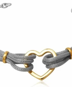 4 dobbelt stålarmbånd med hjerte / blank + guld