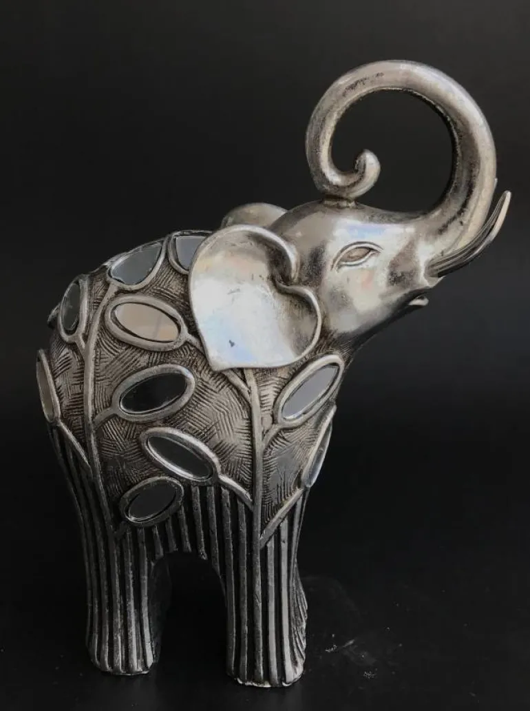 Abstrakt Elefant skulptur i sølv med spejlstykker - 2 modeller