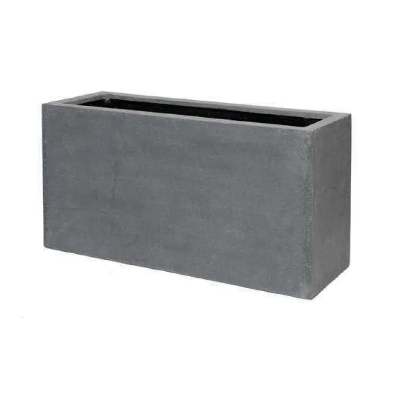 Aflang grå plantekumme / plantekasse i fiberstone / 100cm