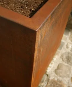 Aflang plantekasse i corten stål med hjul - H.60cm