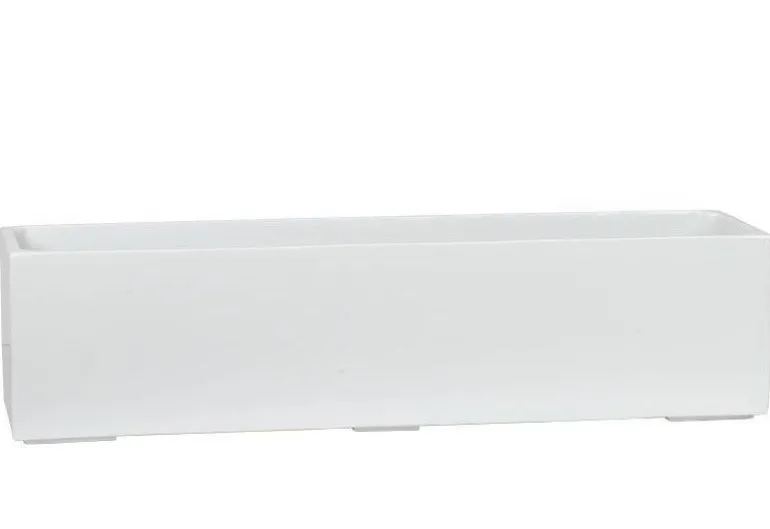 Aflang plantepotte i hvid glasfiber - 80x20x20cm