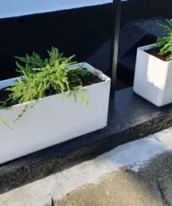Aflang Smal hvid Plantekrukke med struktur - 80cm