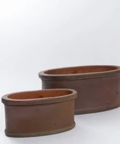 Aflange ovale ironstone krukker i stentøj - 47cm + 65cm / Sæt