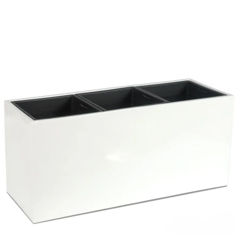 Aflange plantekrukker med hjul - hvid højglans - H.40+50+60+80cm