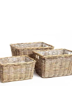 Aflange plantekurve / plantekrukker i flettet pil / Sæt 3stk