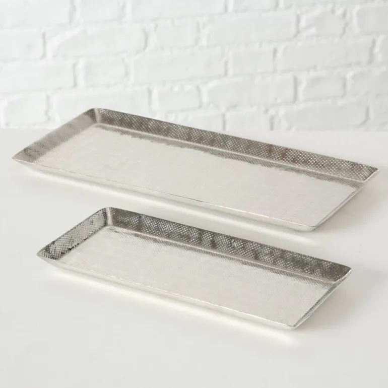 Aflange rektangulære fade i rå aluminium med banket mønster / Detroit Sæt