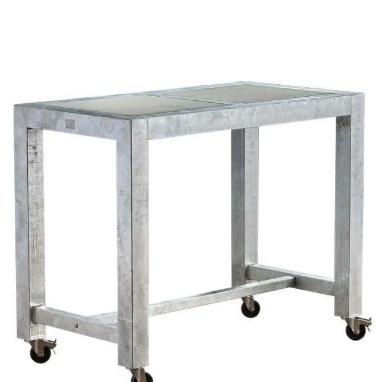 Barbord i galvaniseret jern med betonfliser og hjul