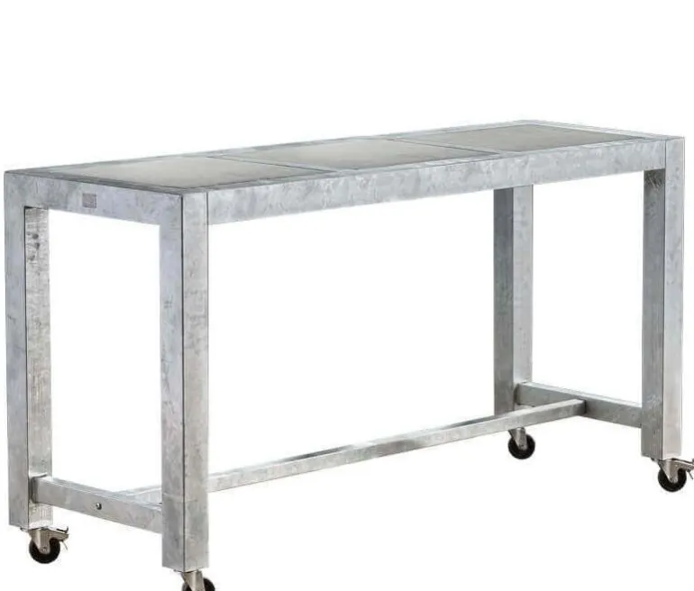 Barbord i galvaniseret jern med betonfliser og hjul