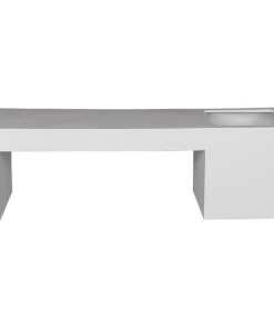 Bænk i hvid glasfiber med plantekumme - L.150x45x45cm