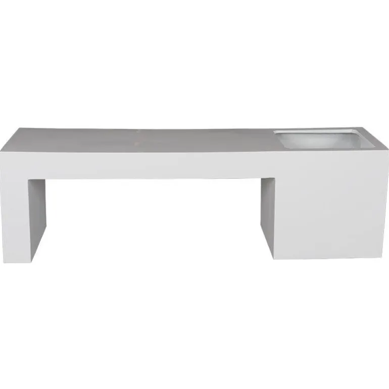 Bænk i hvid glasfiber med plantekumme - L.150x45x45cm