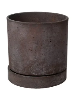 Brun antik krukke i rustik Limestone look med underskål