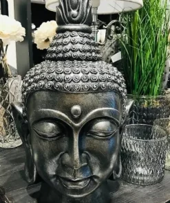 Buddha hoved sort/sølv