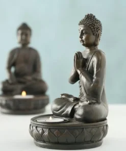 Buddha lysestager brun antik / SÆT