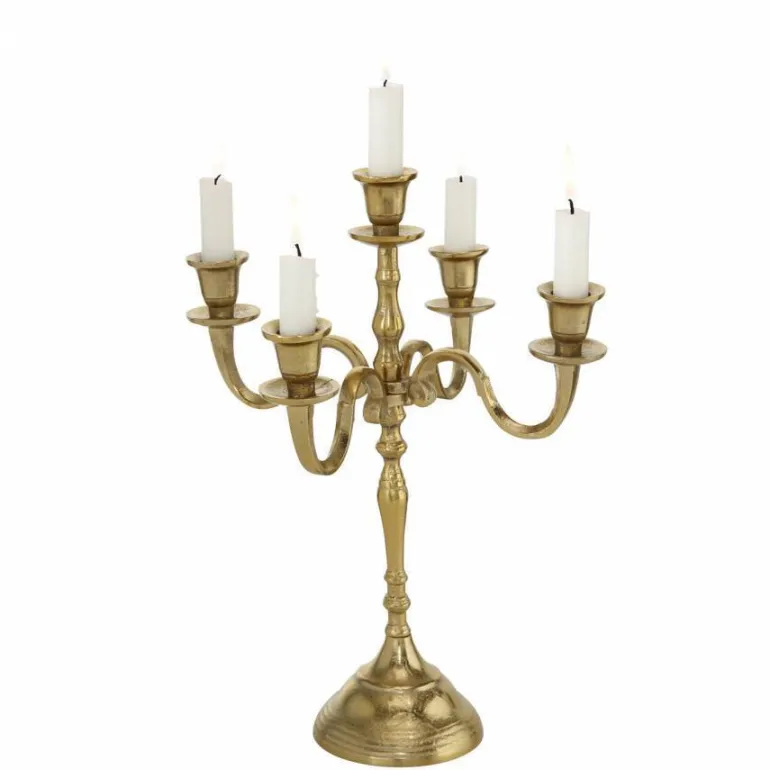 40cm - 5 armet lysestage i gold aluminium
