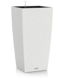 56cm + 75cm hvide krukker i polyrattan med selvvanding / OUTLET - 5stk