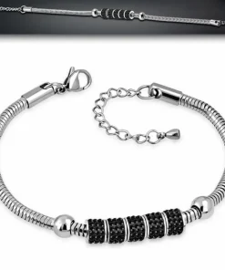 DeLuxe Stålarmbånd med sorte zirkon charms