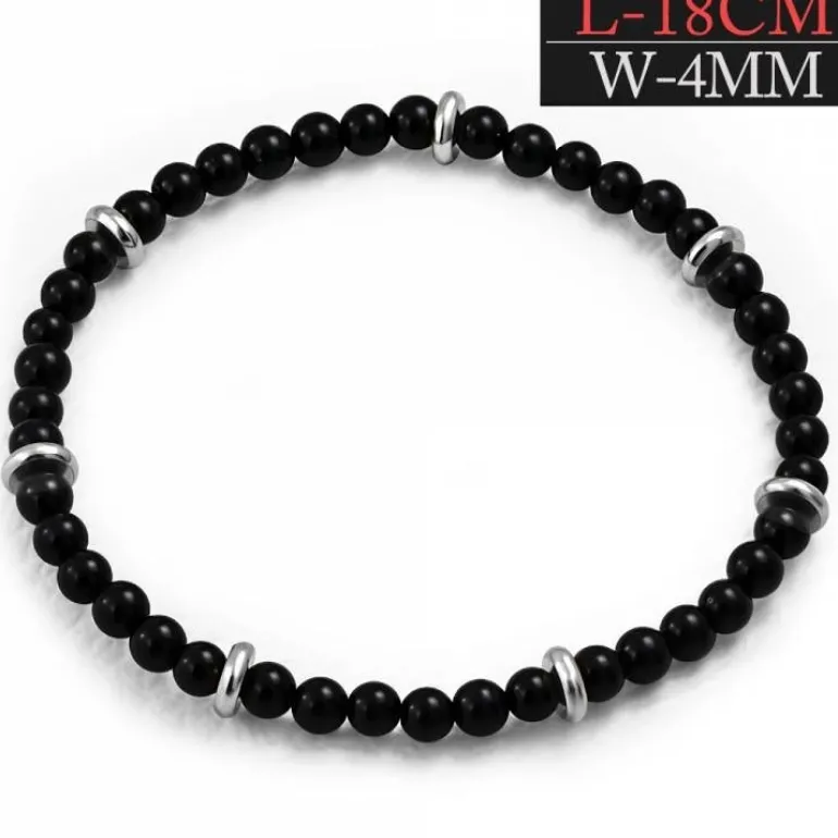 Elastisk agat kuglearmbånd med charms - 18cm