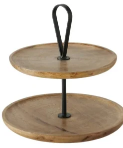 Etagere med mangotræ og jernhåndtag - Ø.35cm