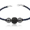 Flettet læderarmbånd / Sort krystal