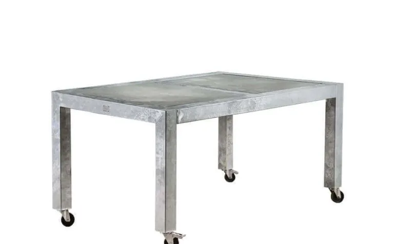 Galvaniseret havebord / spisebord med betonfliser og hjul