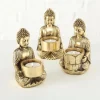 Guld Buddha lysestager til fyrfadslys - 3stk