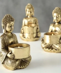 Guld Buddha lysestager til fyrfadslys - 3stk