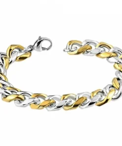 Guld og blank stålarmbånd 15mm - ca 19cm håndled