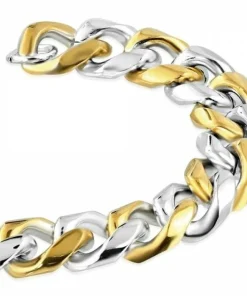Guld og blank stålarmbånd 15mm - ca 19cm håndled