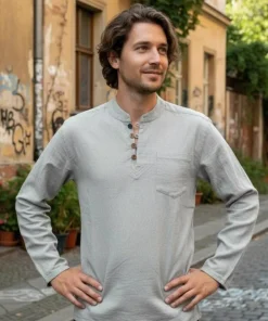 Herreskjorte Med kinakrave / Grå Goa Bondeskjorte