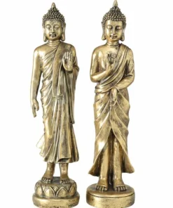 Høj 80cm Buddha figur i guld antik - SÆT