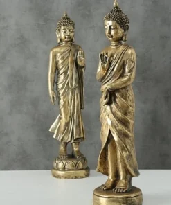 Høj 80cm Buddha figur i guld antik - SÆT