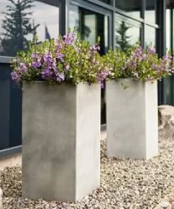 Høj krukke i glasfiber - 60cm eller 80cm - sort eller grå - VANDTÆTTE