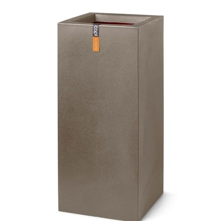 Høj rektangulær plantekrukke i varm taupe - 79x36x36