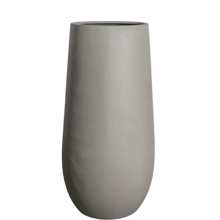 Høj rund sandgrå krukke i fiberstone - 70cm + 100cm letvægtskrukker