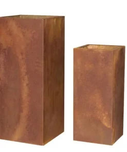 Høje rektangulære krukker med rust i corten stål - H.72 + H.95cm