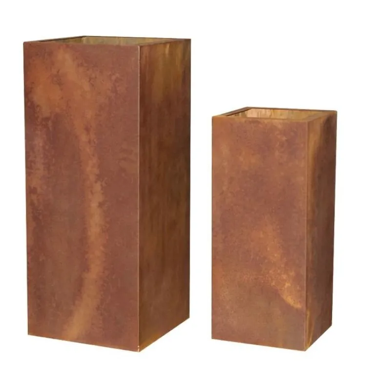 Høje rektangulære krukker med rust i corten stål - H.72 + H.95cm