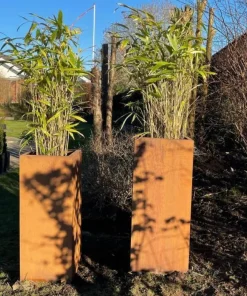 Høje rektangulære krukker med rust i corten stål - H.72 + H.95cm
