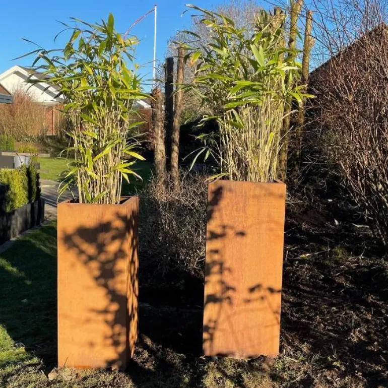 Høje rektangulære krukker med rust i corten stål - H.72 + H.95cm