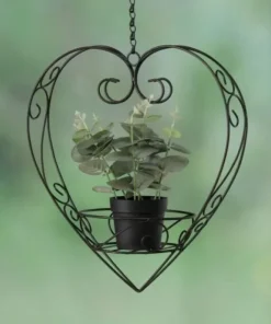 Hjerte i jern til blomsterpotter m/kæde / potteholder