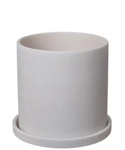 Hvid Rockstone urtepotte med underfad / låg - Ø.15+18+20+23cm