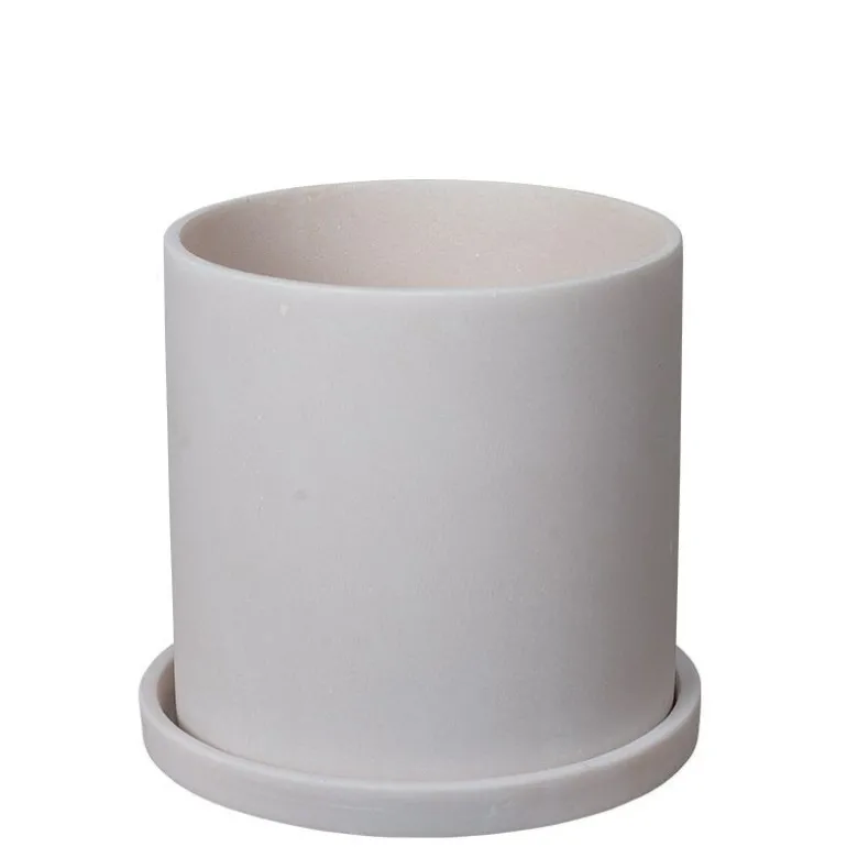 Hvid Rockstone urtepotte med underfad / låg - Ø.15+18+20+23cm