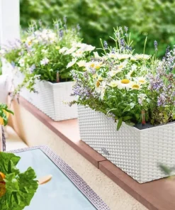Hvide Lechuza altankasser / blomsterpotter med selvvanding - 50cm + 80cm / TILBUD 8stk