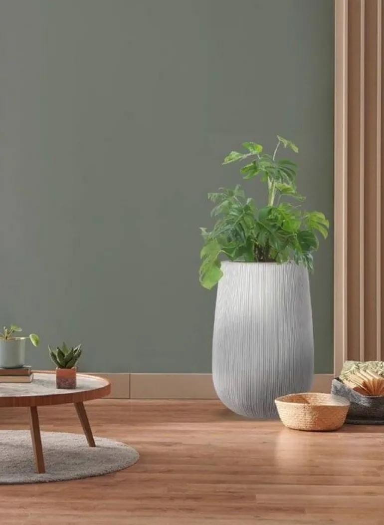 H.66xØ.44 Krukke med riller / striber i fiberstone - Hvid antik eller Grå
