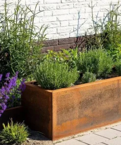 H.60xB.50cm / Aflange plantekummer i rust - Med Bund - L.90+120+150+200+300cm
