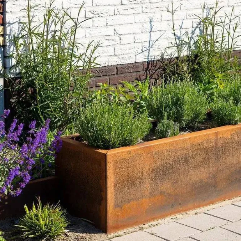 H.60xB.50cm / Aflange plantekummer i rust - Med Bund - L.90+120+150+200+300cm