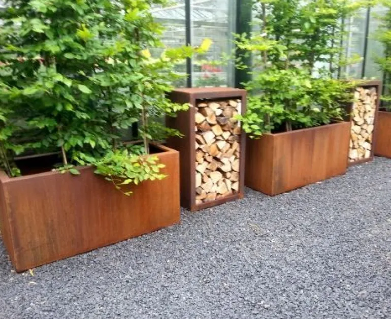H.60xB.50cm / Aflange plantekummer i rust - Med Bund - L.90+120+150+200+300cm