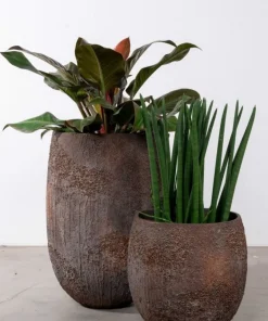 H.45xØ.45cm rustik krukke med lava mønster - Brun eller Sandgrå