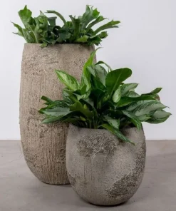 H.45xØ.45cm rustik krukke med lava mønster - Brun eller Sandgrå