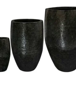 Indendørs krukker i sort lakeret metal med hammered finish / 3str.