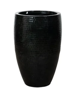 Indendørs krukker i sort lakeret metal med hammered finish / 3str.
